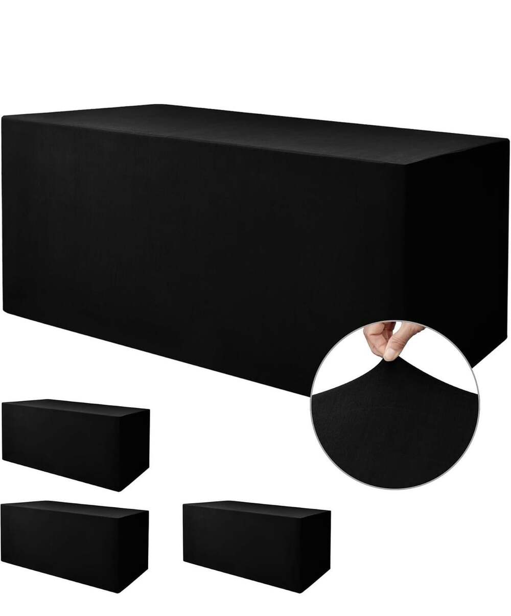 4 Folding Table Cover, Fitted Tablecloth for 8-Foot Folding Table, Black